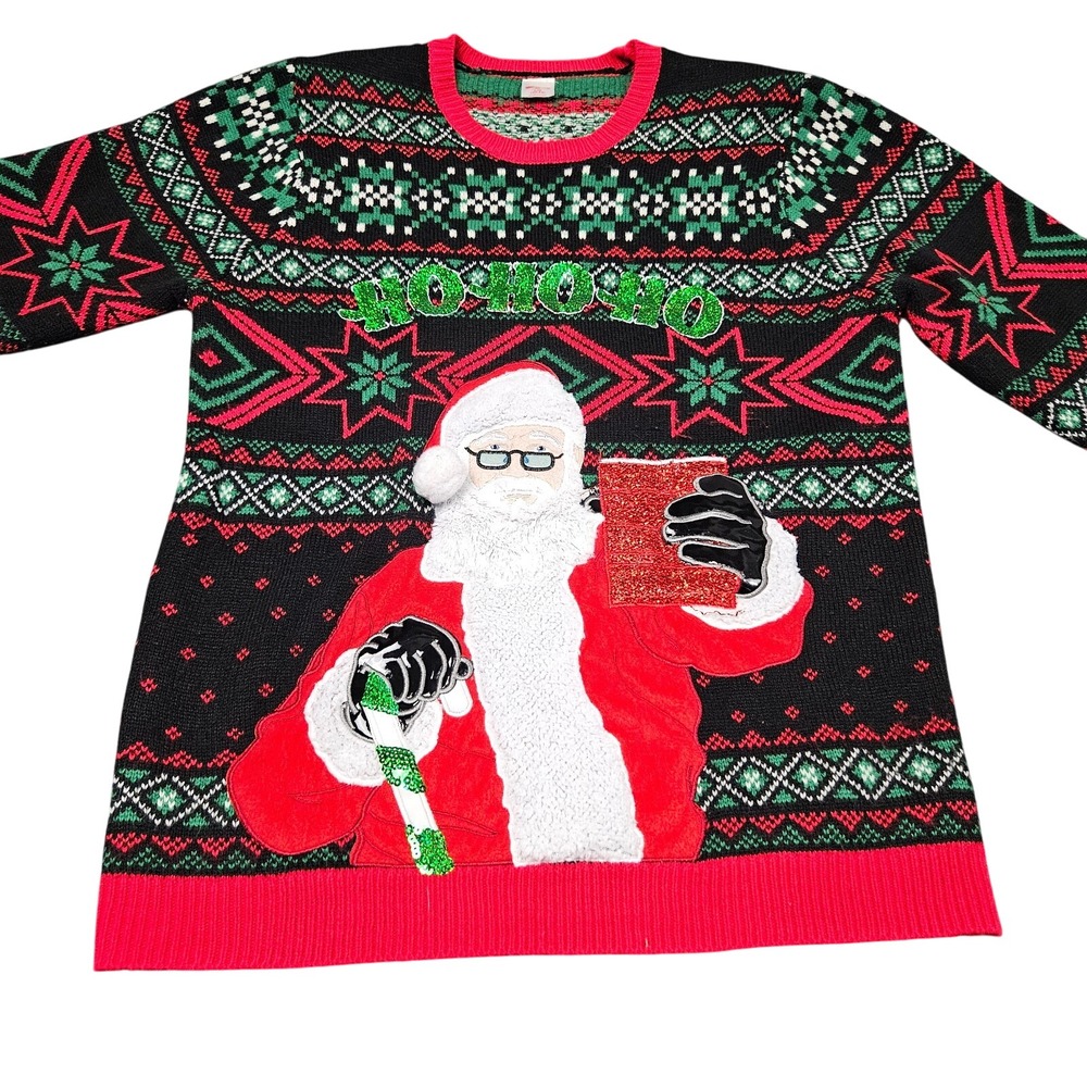 Ugly Christmas Sweater Large Santa‎ Claus Red Solo Cup Beer Holder Holiday Party
